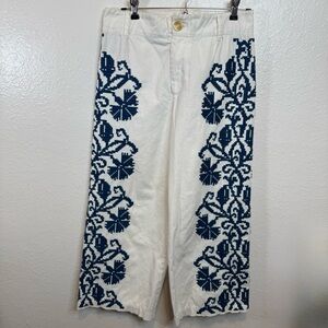 Anthropologie Becky Wide Leg Embroidered Pants Size 6 Cottagecore